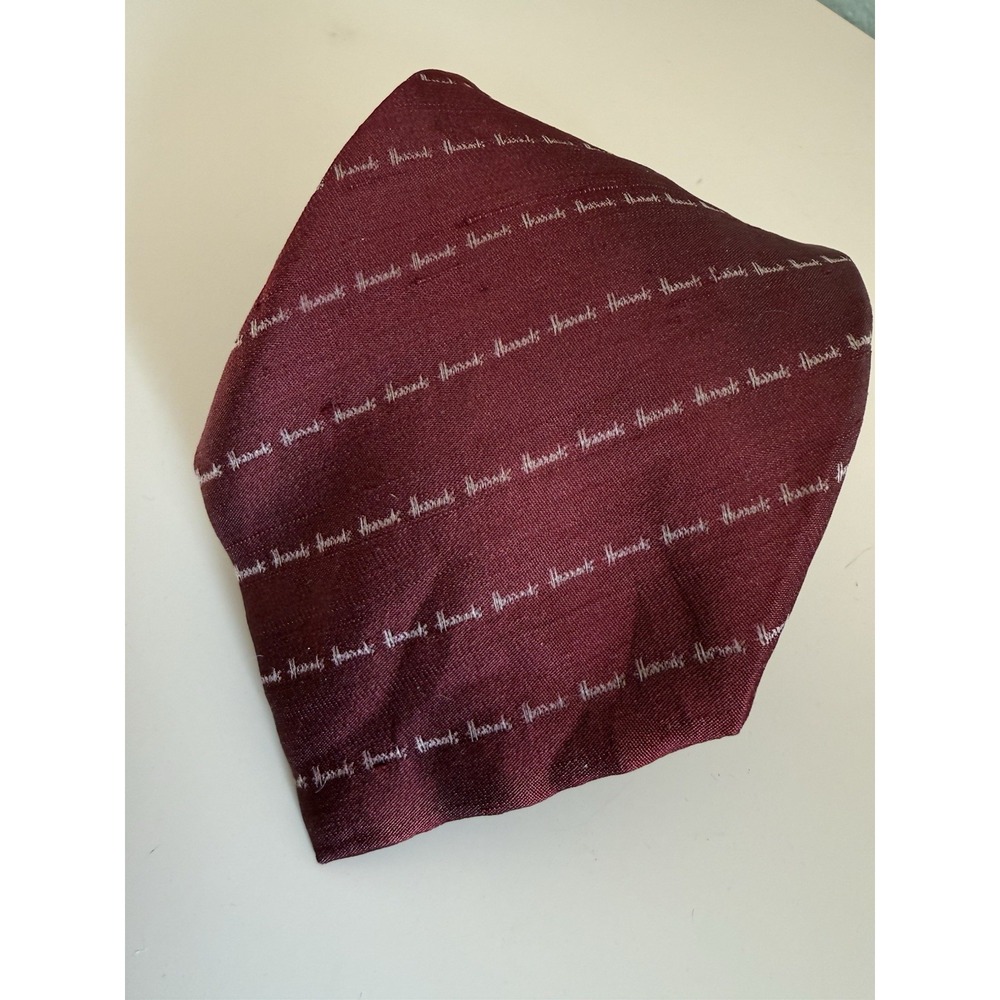 Vintage Harrods First Edition Burgundy Logo All Silk Tie Made for Harrods London